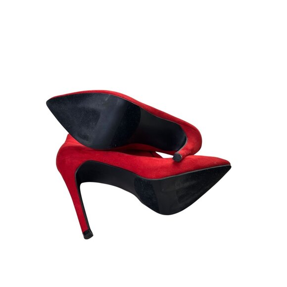 Just Fab Red Stiletto Heel Ankle Bootie Women's Sz 7 Cut Slit Front Pointed Toe - Picture 3 of 15